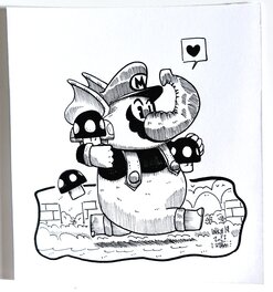 oTTami - Dessin original de l'Inktober 2023 : Mario éléphant de Mario Wonder par oTTami ! - Illustration originale