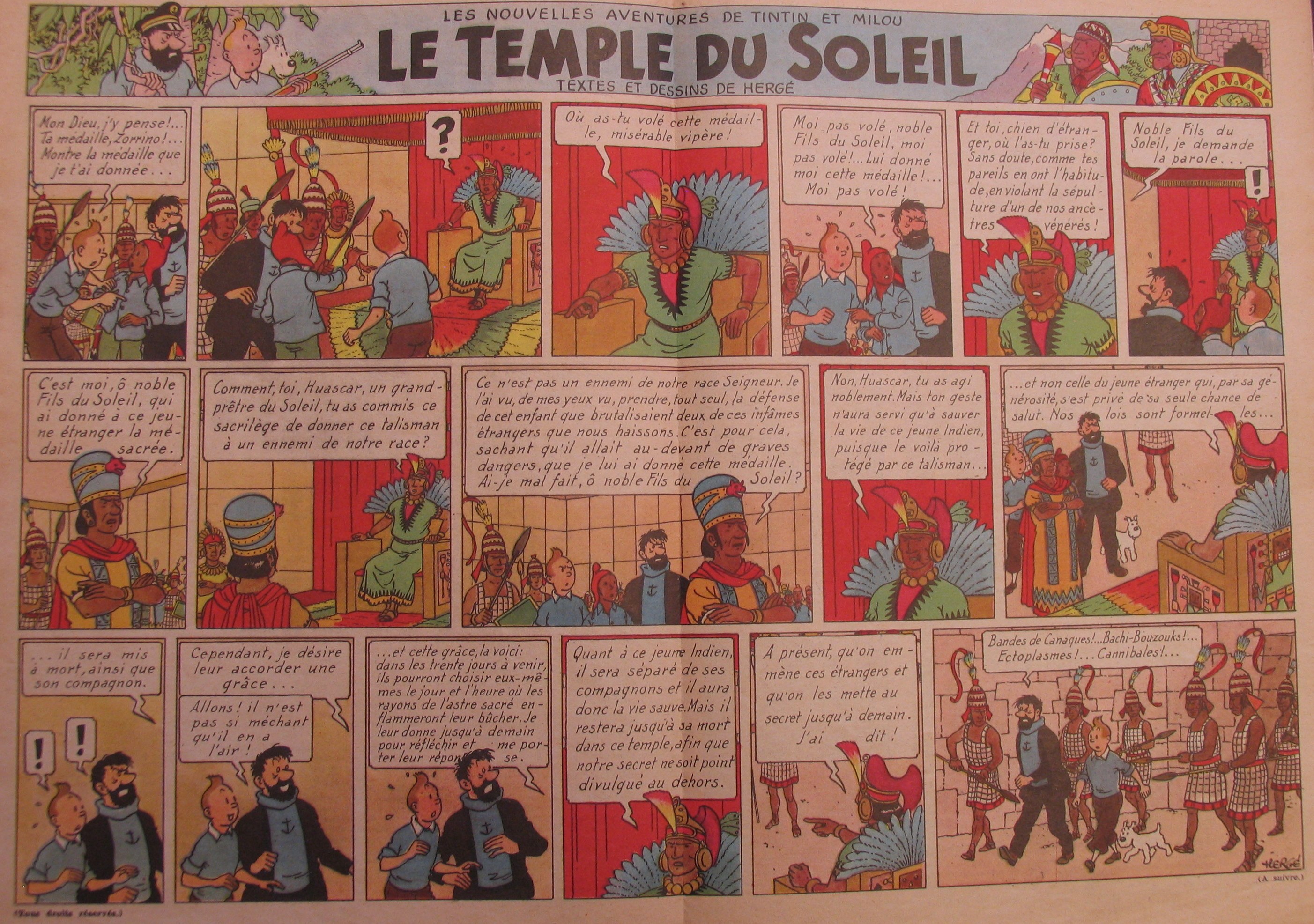 1948 Tintin Le Temple du Soleil Hergé Moulinsart Planche