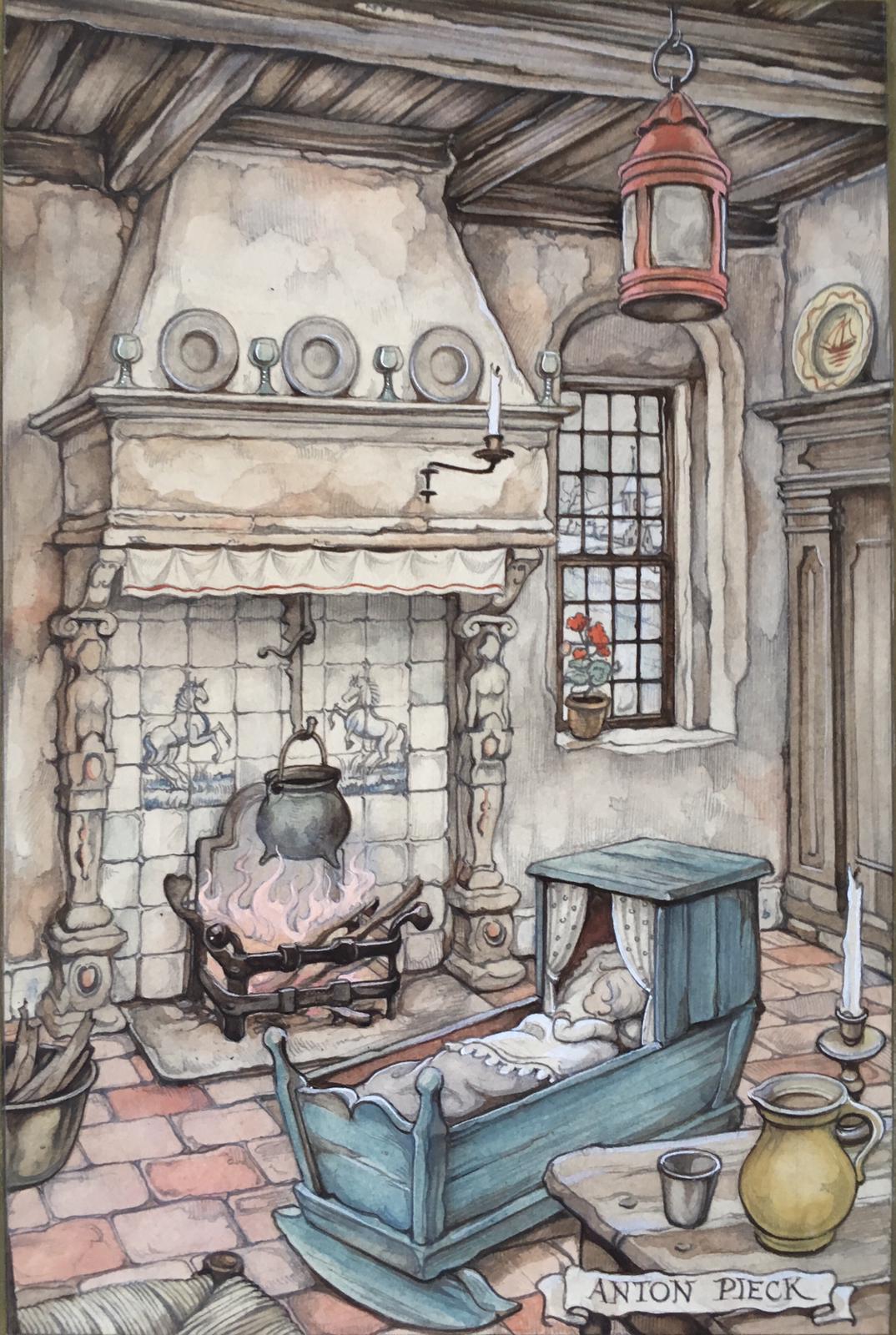 Geboortekaart Kleur Par Anton Pieck Planche Originale